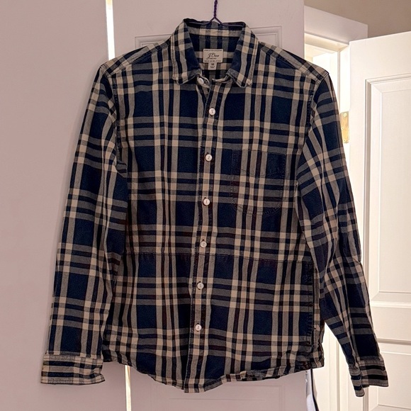 J. Crew Other - J. Crew Navy & Cream Men’s Plaid Button-Down Shirt — Size Medium EUC
